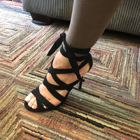 Black Faux Suede Wrap Me Up Heel - Picture 4 of 6